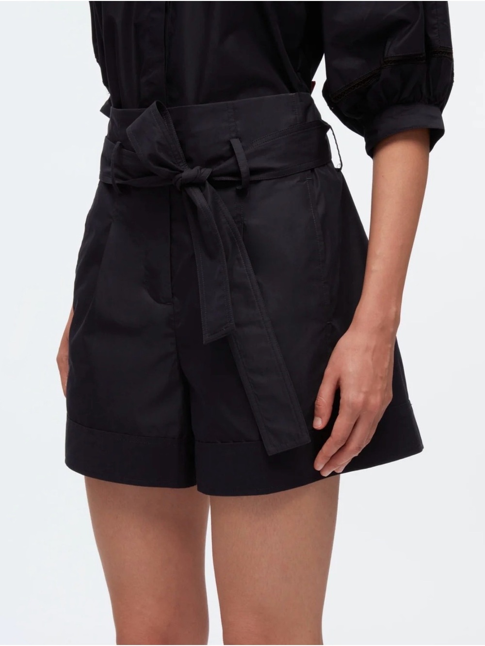 3.1 Phillip Lim Black High-Waist Belted Shorts with Cuffs